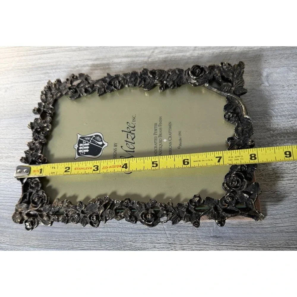 Metzke Vtg Photo Frame Antiqued Brass Finish Pewter 5
